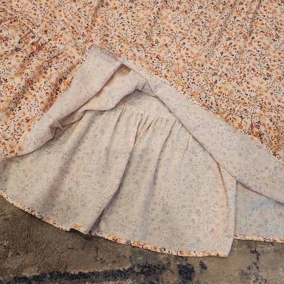 La La Land Creative Floral Midi Maxi Skirt Beige Golden Brown purple Floral XS/S - Picture 8 of 12